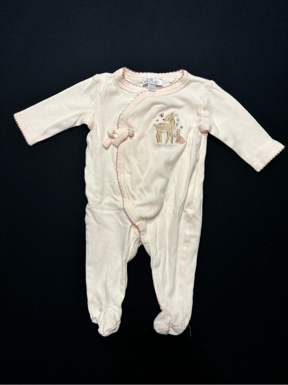Pink Baby One-Piece Footed Sleeper with Deer Embroidery - 0-3M